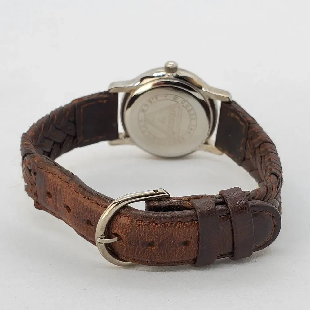 VTG Guess Women's Watch 27MM Roman Numerals Date Brown Leather Bands New Battery